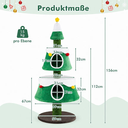 Cat Christmas Tree Tower with Condos and Toys, 61.5"