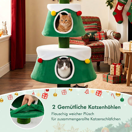 Cat Christmas Tree Tower with Condos and Toys, 61.5"