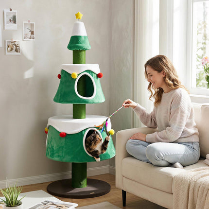 Cat Christmas Tree Tower with Condos and Toys, 61.5"