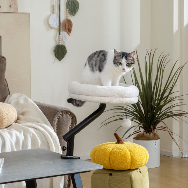 Cat Desk Bed, 360° Rotating, Adjustable Height, Cream