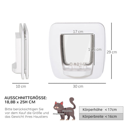 Pet door with 4-way lock, magnet, 30x29x10cm for doors