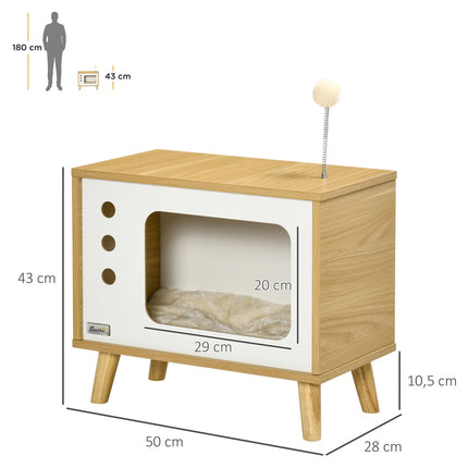 Cat house with play ball & pillow, oak/beige/white 50x28x43 cm