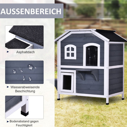 Outdoor weatherproof cat house, asphalt roof, 2 levels