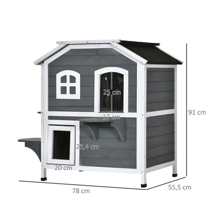 Outdoor weatherproof cat house, asphalt roof, 2 levels