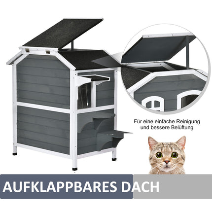 Outdoor weatherproof cat house, asphalt roof, 2 levels
