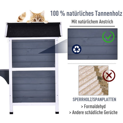 Outdoor weatherproof cat house, asphalt roof, 2 levels