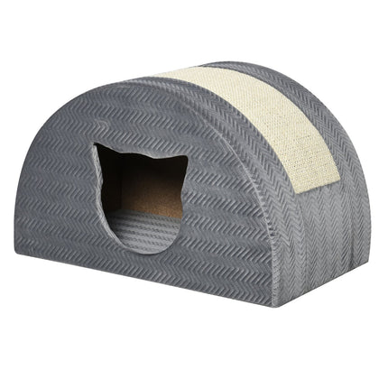 Domek pro kočky se škrabadlem, sisal, 48.5x30x30 cm, šedá