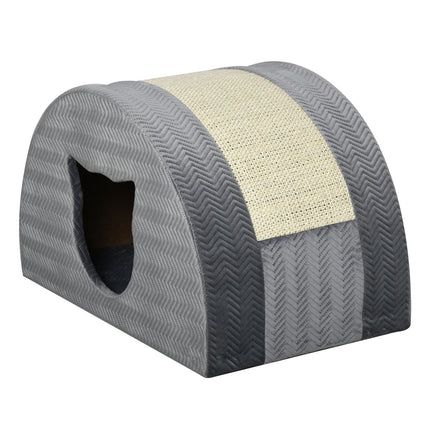 Domek pro kočky se škrabadlem, sisal, 48.5x30x30 cm, šedá