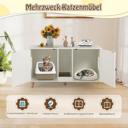 Skříňka na kočičí toaletu se 2 dvířky – bílá, 108x50x60 cm