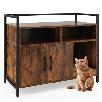 Cat Litter Box Cabinet with Double Doors & Scratch Pad
