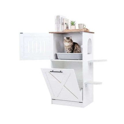 Cat Litter Box Cabinet with Fold-Down Compartment, 115 cm, White