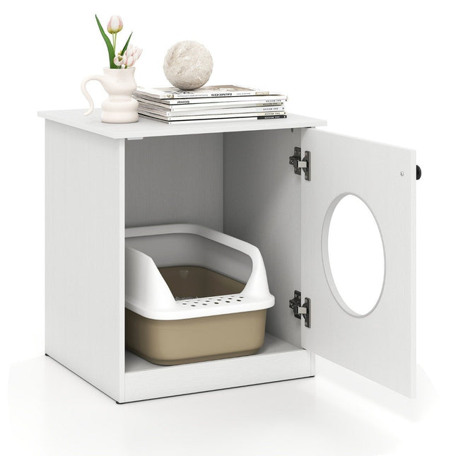 Cat Litter Box Cabinet with Large Entry, White, 51x47x57 cm