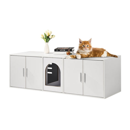 Cat Litter Box Enclosure Cabinet, Wood, 57.9 in, White