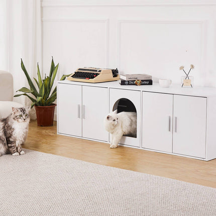 Cat Litter Box Enclosure Cabinet, Wood, 57.9 in, White