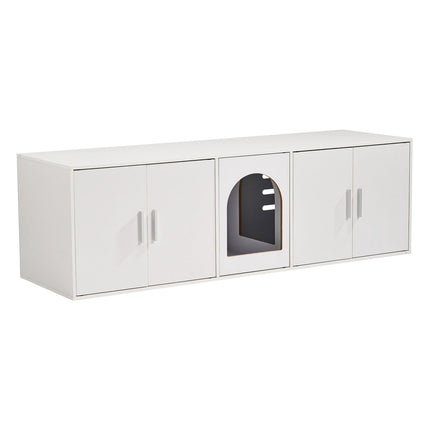 Cat Litter Box Enclosure Cabinet, Wood, 57.9 in, White