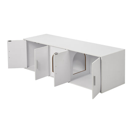 Cat Litter Box Enclosure Cabinet, Wood, 57.9 in, White