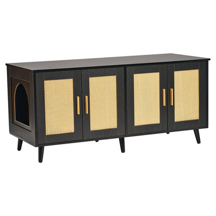 Cat Litter Box Enclosure Cabinet for 2 Cats, Rattan Doors