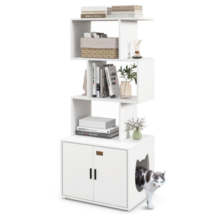 Cat Litter Box Enclosure With 3 Open Shelves, White