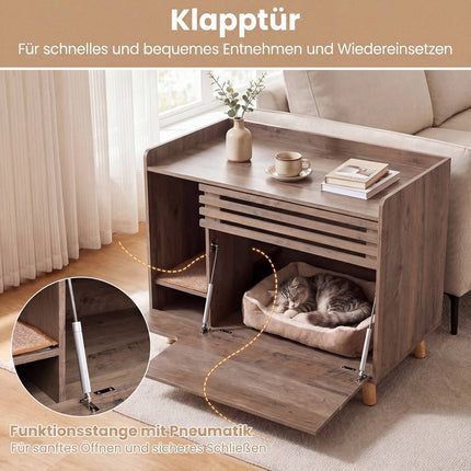 Cat Litter Box Enclosure with Flip Door, Brown Wood