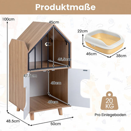 Cat Litter Box Enclosure with Shelf and Double Doors