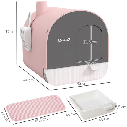 Kočičí toaleta s výsuvnou vaničkou a podložkou, nosnost 5 kg, růžová