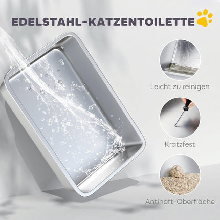 Kočičí toaleta, XL krytá, nerezová ocel, lopatka, šedá