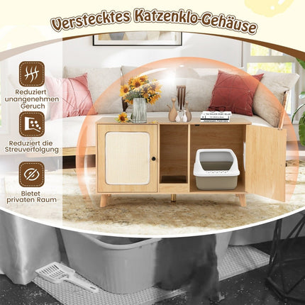 Cat Litter Cabinet with 2 Doors, Dual Room Design