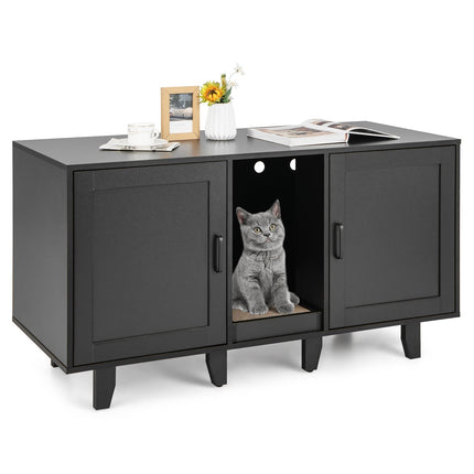 Skříňka na kočičí toaletu se škrabací deskou, 2 dvířka, černá