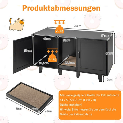 Skříňka na kočičí toaletu se škrabací deskou, 2 dvířka, černá