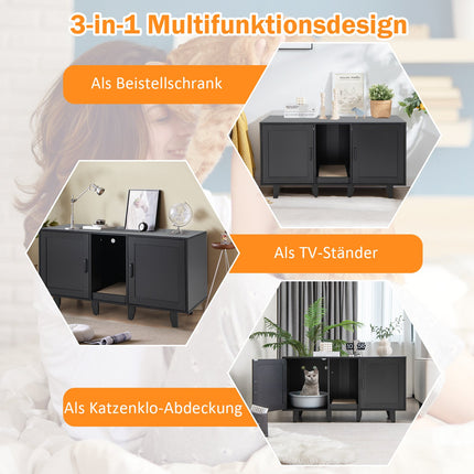 Skříňka na kočičí toaletu se škrabací deskou, 2 dvířka, černá