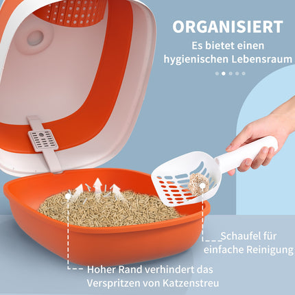 Covered cat litter box with odor remover and scoop
