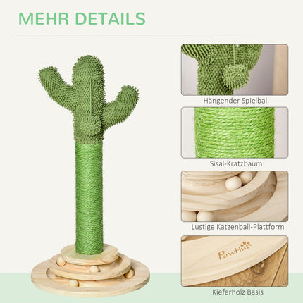 Kočičí škrabadlo v designu kaktusu, sisal a borovice, 60cm