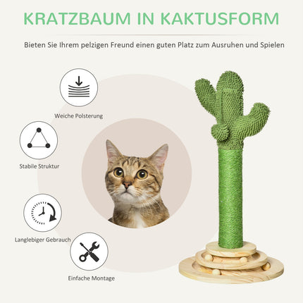 Kočičí škrabadlo v designu kaktusu, sisal a borovice, 60cm