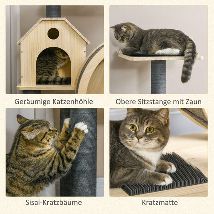 Kočičí škrabací domek na kolečkách, sisal, borovice, 4 patra