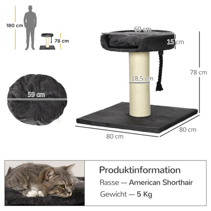 Škrabadlo pro kočky s pelíškem a sisalem, 78 cm, šedá