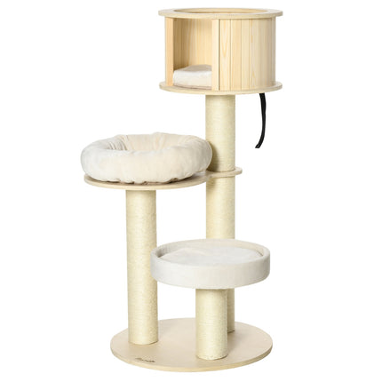 Kočičí strom se 3 patry, domečkem a sisalovými sloupky, 122 cm