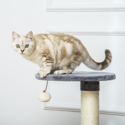 Škrabadlo pro kočky s domečkem a hracím míčkem, sisalové lano, šedá