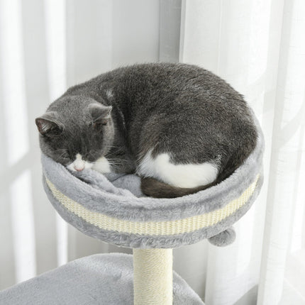 Cat Scratching Tower: 2 Caves, Rope Posts, Plush, Gray