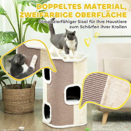 Cat Scratching Tree, 3 Levels, Soft Plush, Beige
