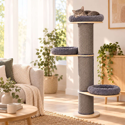 Cat Scratching Tree with 3 Cushioned Platforms, 187 cm – Grey, Sisal Post