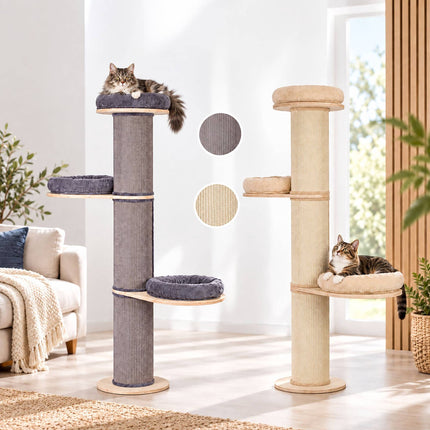 Cat Scratching Tree with 3 Cushioned Platforms, 187 cm – Grey, Sisal Post