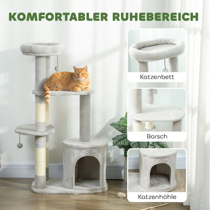 Cat Tower 114 cm, Sisal Posts, Multi-Level, Light Grey
