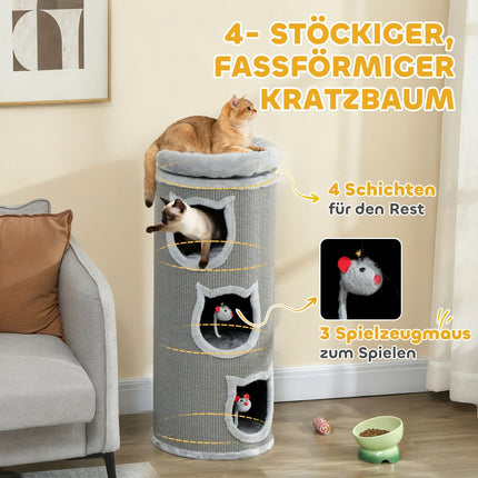 Cat Tower with Washable Bed, 96 cm, 3 Hideouts, Grey
