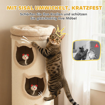 Kočičí věž s pratelným pelíškem, 96 cm, 3 úkryty, šedá