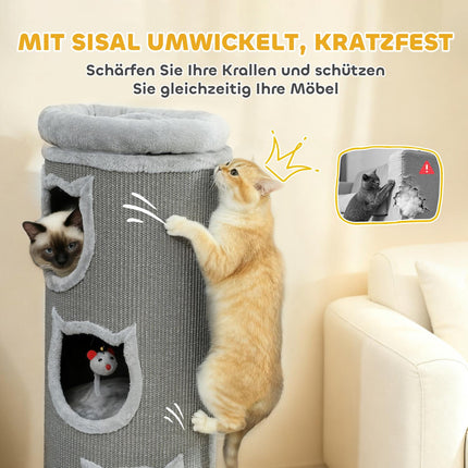 Cat Tower with Washable Bed, 96 cm, 3 Hideouts, Grey