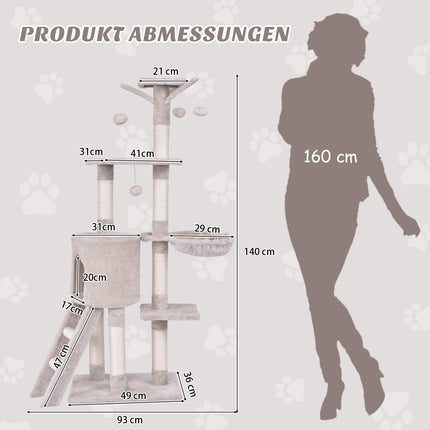 Kočičí strom 140 cm s plošinami a sisalovými sloupky, béžová