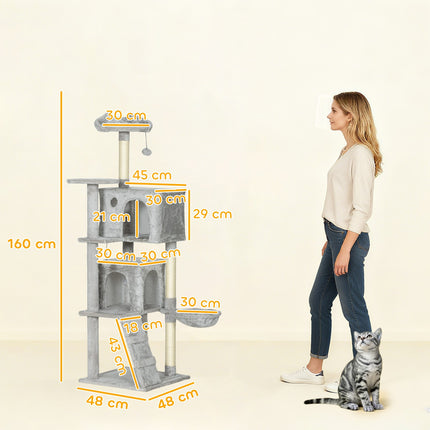 Kočičí strom 160cm, víceúrovňový, sisalové sloupky, houpací síť, plošiny