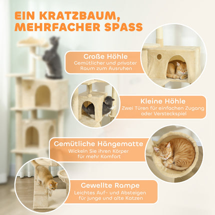 Cat Tree 160 cm with Hammock, Ladder, Cave, Sisal Posts