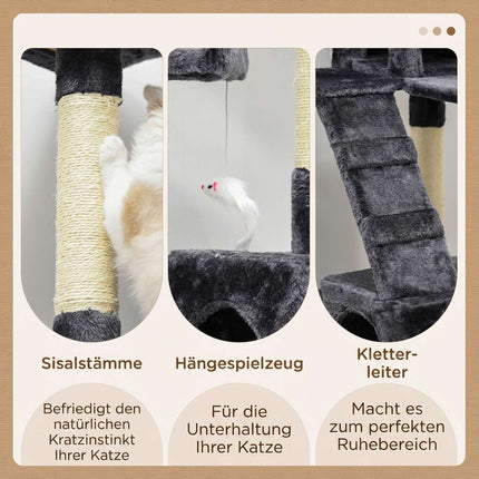 Cat Tree 173 cm with Sisal Posts and Plush, Dark Grey