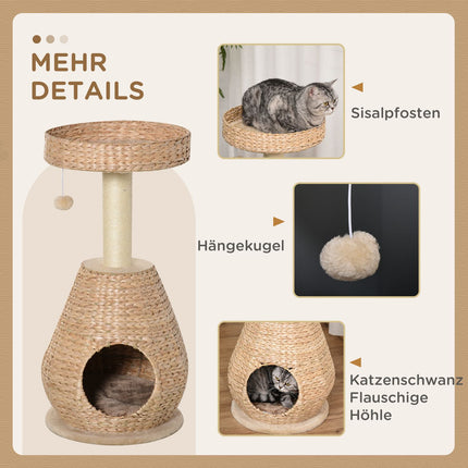 Cat tree with sisal scratching post and cave - yellow, 82.5 cm